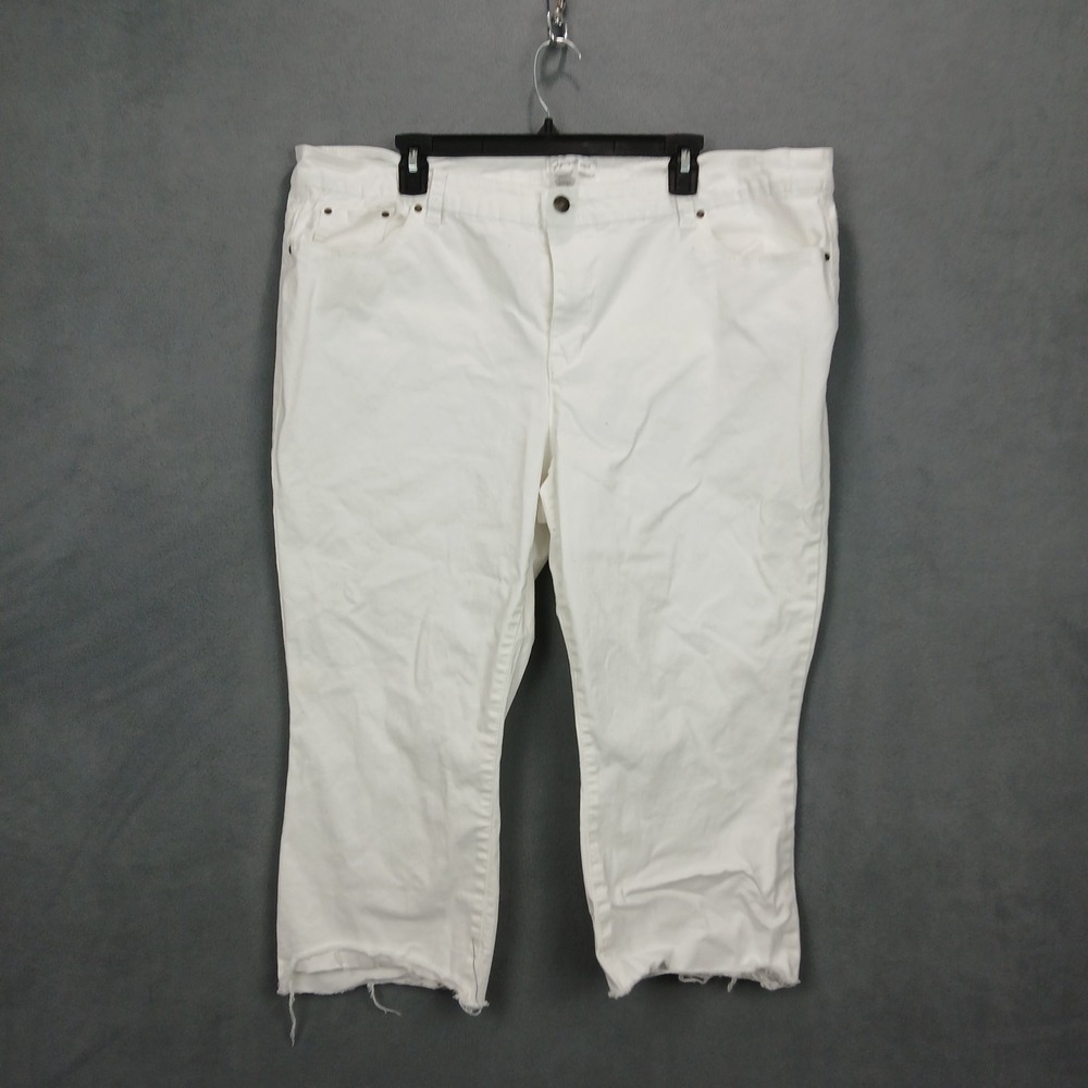 Jaclyn Smith Capri Jeans Women 18W White Denim Stretch Raw Hem High Rise Relaxed